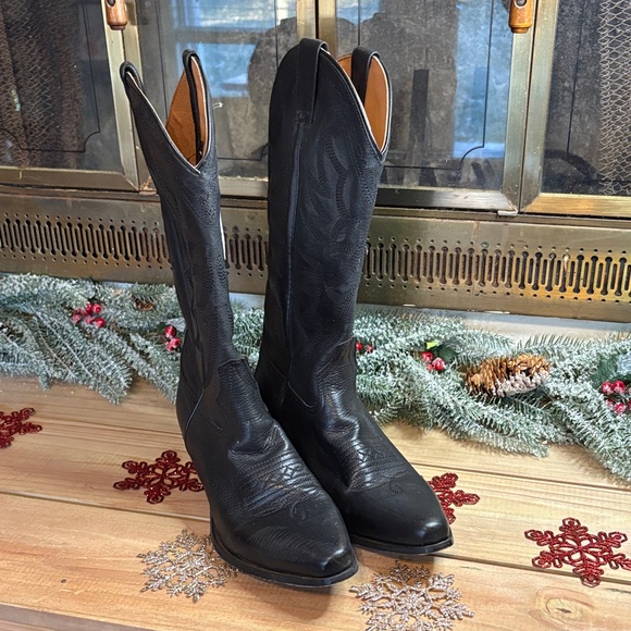 Black Leather Cowgirl Boots - Picture 2 of 5